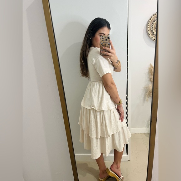 ZARA \ Women’s Cotton Cream Ruffle Tiered Elegant Midi Dress NWT - Picture 4 of 5